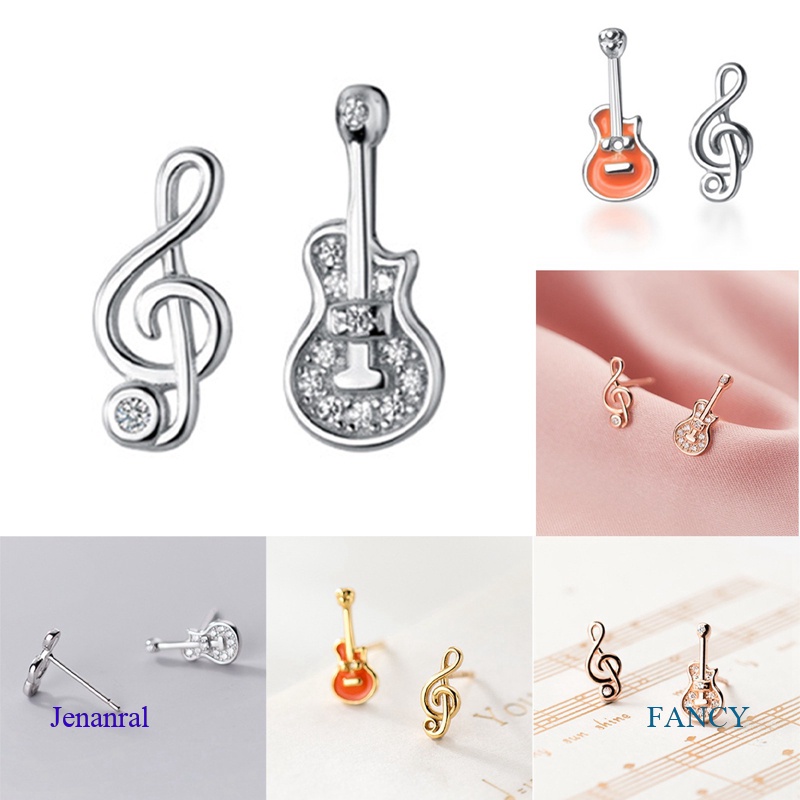 Bông Tai Mạ Bạc 925 Hình Nốt Nhạc Guitar Thời Trang Dành Cho Nữ