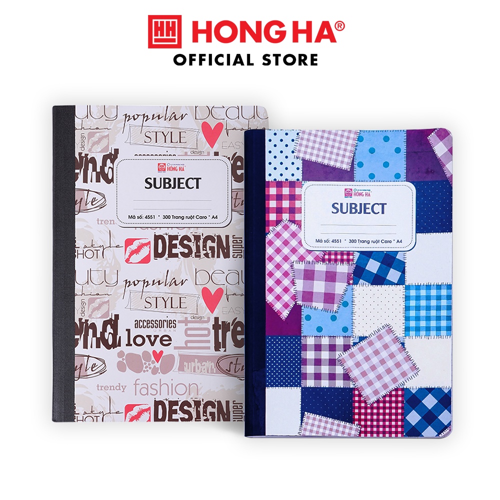 Sổ caro bìa bồi Hồng Hà 300 trang Subject (4551)