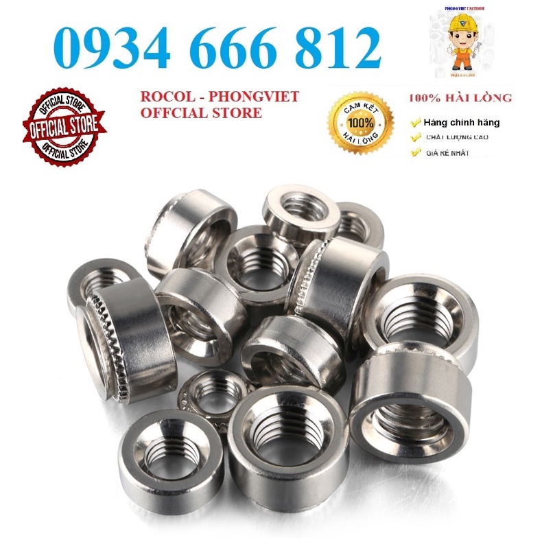 Set 10 cái M2.5-M8 Pem tán dập, đai ốc tán M2.5,M3, M4, M5,M6,M8 INOX 304