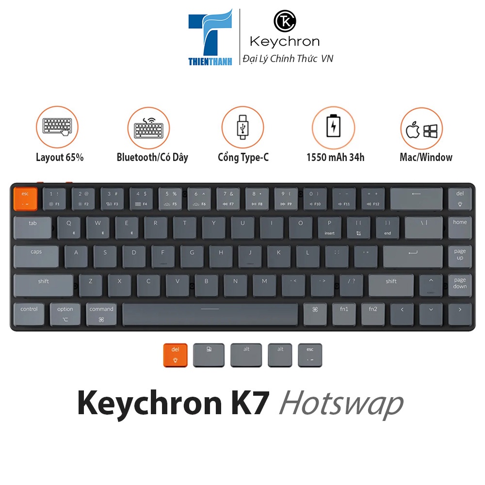 Bàn Phím Cơ Không Dây Keychron K7 ULTRA-SLIM layout 65%