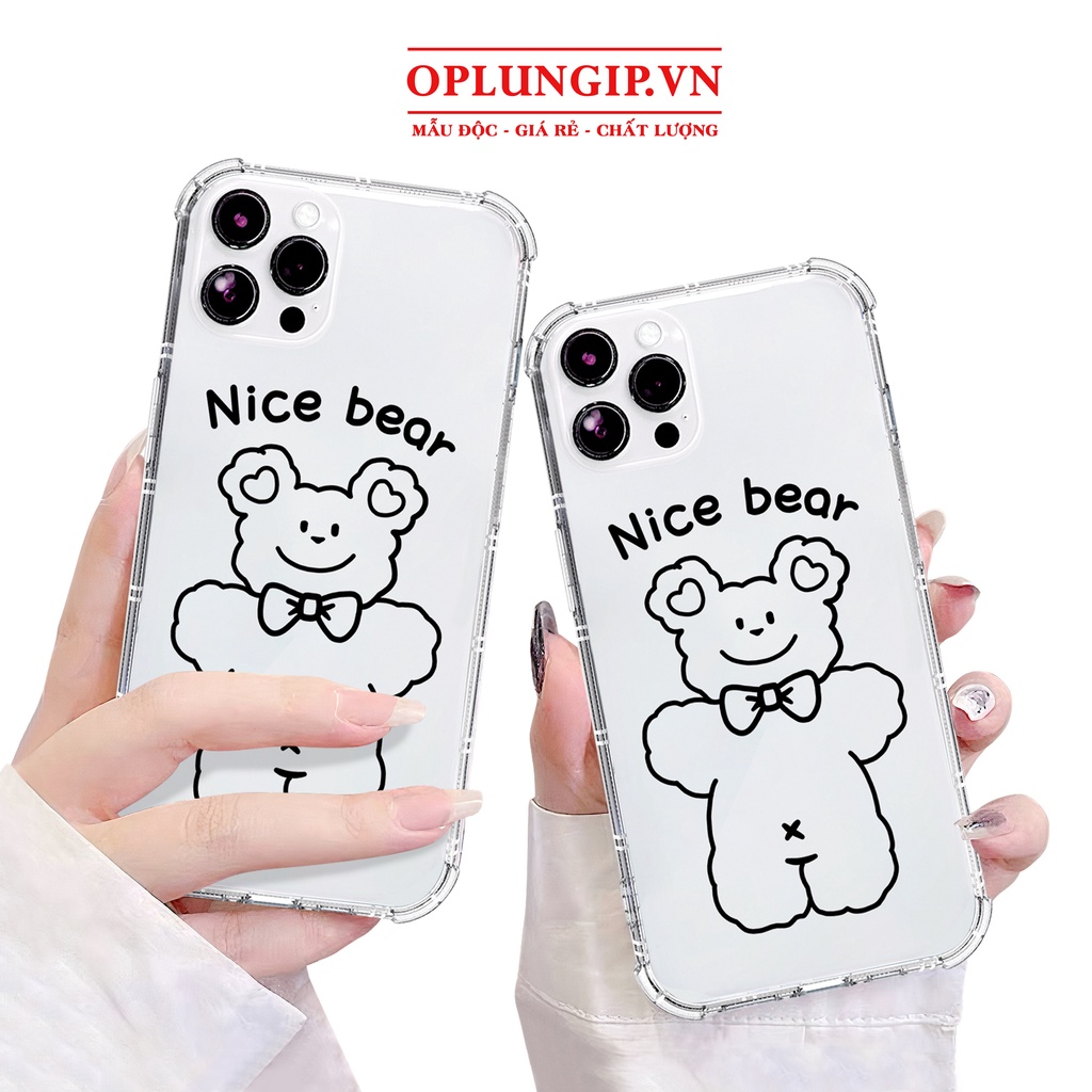 Ốp lưng iphone trong suốt Nice bear bảo vệ camera cho iphone 14 13 pro max 11 12 pro max mini x xr xs max 6 s 7 8 plus