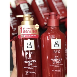 Dầu gội xả làm sạch sâu, chăm sóc và phục hồi tóc hư tổn Ryo Damage Care đỏ Hàn Quốc