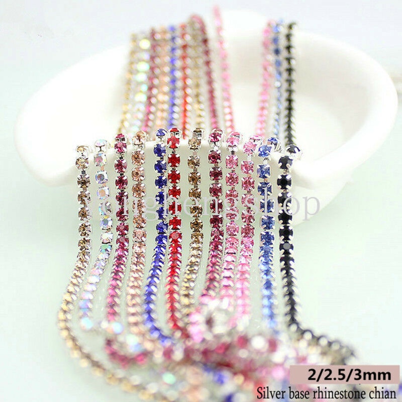 Chuỗi Dây Pha Lê Thủy Tinh Nhiều Màu Dài 1M 2/2.5/3mm Dùng Làm Đồ Trang Sức Thủ Công