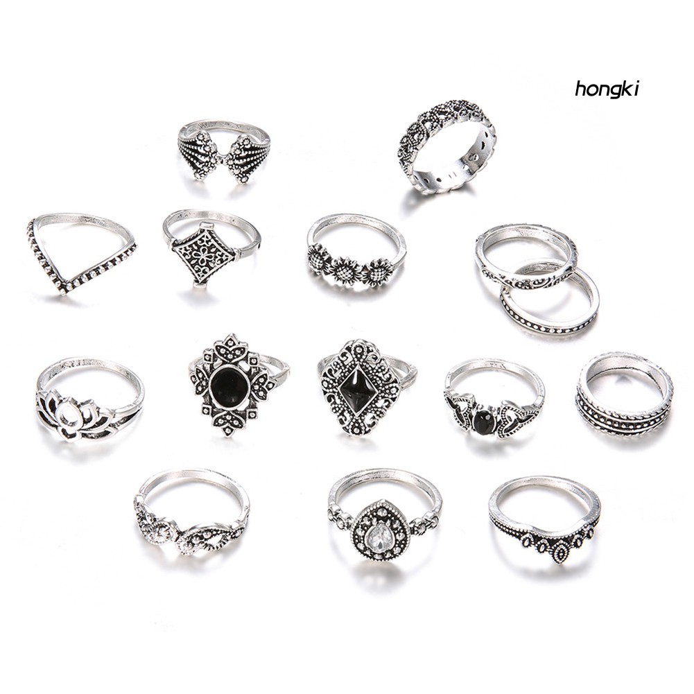 Bộ 15 Nhẫn Đeo Ngón Tay Đính Đá Thời Trang Độc Đáo Cho Nữ
