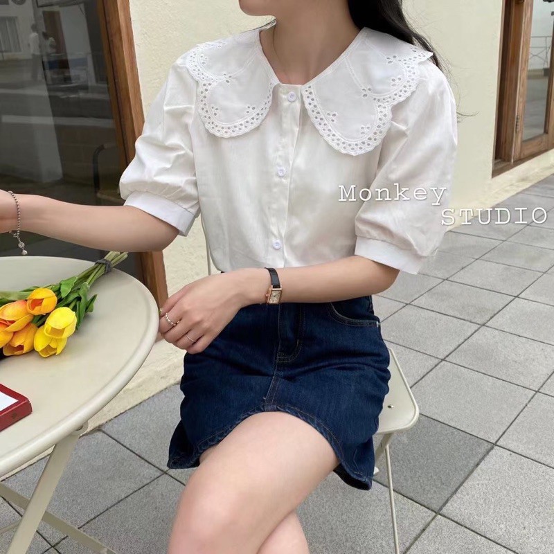 Áo kiểu cổ phối ren