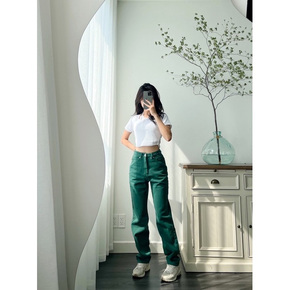 Quần jean ống suông nữ màu xanh thiết kế REVERCLOTHINGS Green Jeans