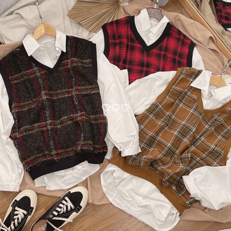 set áo trắng tay phồng kèm ghile