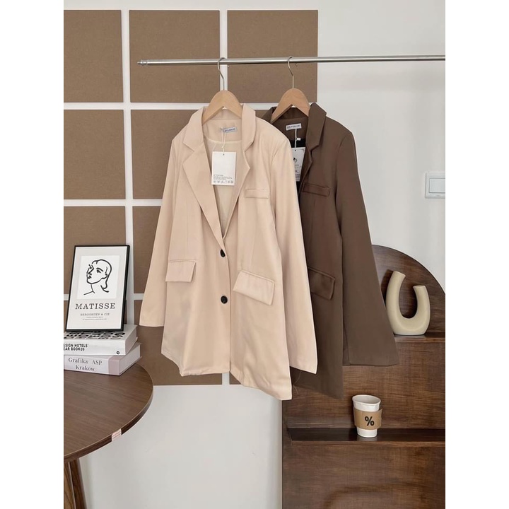 [ẢNH THẬT]Áo blazer Xẻ Tay sang chảnh trơn Khoác Dạ Dáng Dài - dáng suông rộng trượt vạt bầu dáng rộng- áo khoác vét