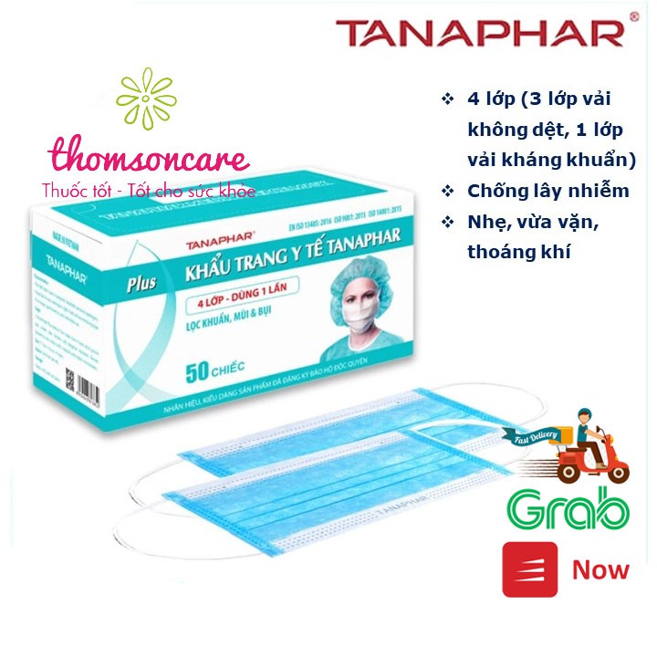 Khẩu trang y tế 4 lớp Tanaphar có than hoạt tính Hộp 20c kt trong từng túi tiệt trùng