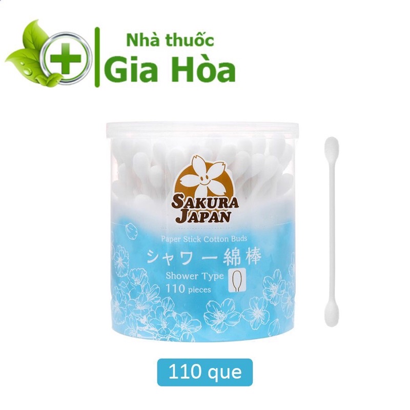 Tăm bông kháng khuẩn Sakura Shower TB10 thấm hút cao, đầu bông lớn, dùng sau khi tắm, vệ sinh rốn cho bé - 110 que