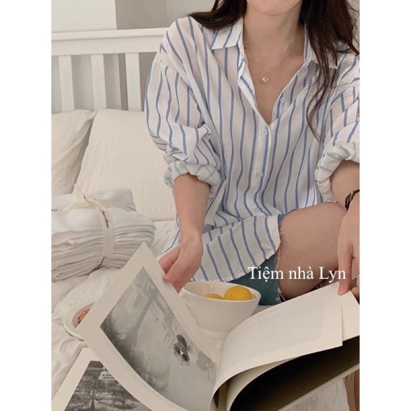 Áo sơ mi nữ kẻ sọc xanh | Sơmi nữ kẻ hàn quốc