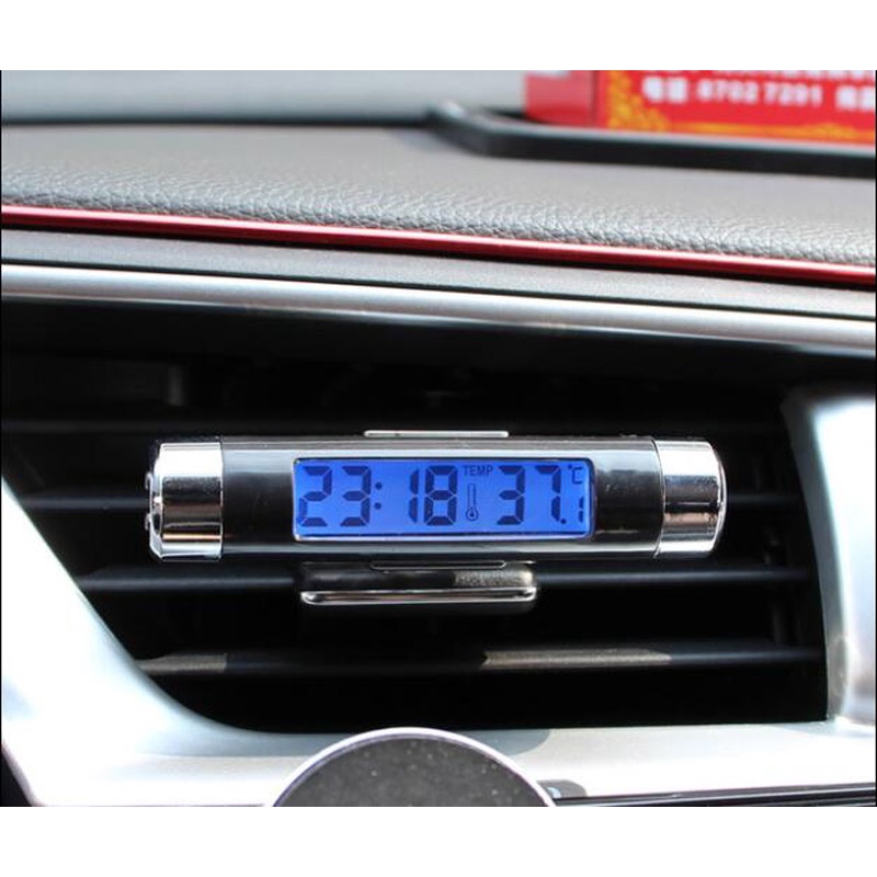 Đồng Hồ Điện Tử Hiển Thị Nhiệt Độ Kỹ Thuật Số 2 Trong 1 Có Màn Hình LCD Chất Lượng Cao Cho Xe Hơi