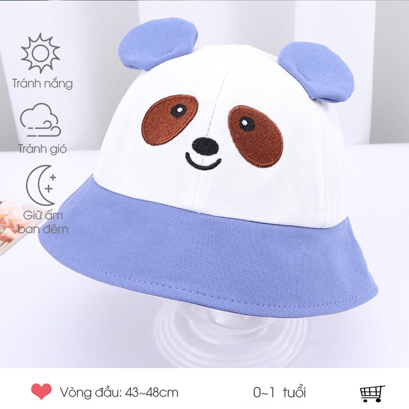 Nón chống nắng cho bé PocoHOme 6 -18 tháng, mũ trẻ em rộng vành họa tiết gấu tthời trang dễ thương bé trai, bé gái phong