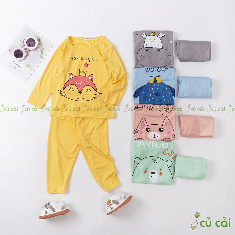 Bộ Dài Tay Thun Lạnh Cho Bé Trai, Bé Gái Minky Mom Hoạ Tiết Động Vật Dễ Thương, Đồ Bộ Cho Bé Mặc Nhà BTD10