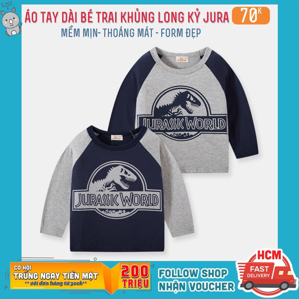 Áo thun bé trai dài tay BE TOP in hình dinosaur kỷ Jura đẹp cho bé chất cotton 100% hàng xuất Âu Mỹ