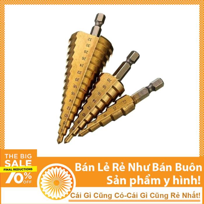 Bộ 3 Mũi Khoan Sắt Hình Nón Chất Lượng Cực Cao Phủ TITANIUM (Mũi Khoan Bước)