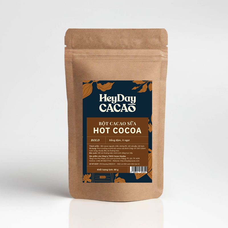 Túi 80g Bột cacao sữa 3in1 Heyday - Dòng Bold thêm 45% cacao nguyên chất - Đắng đậm, ít ngọt - Chứng Nhận UTZ Quốc Tế