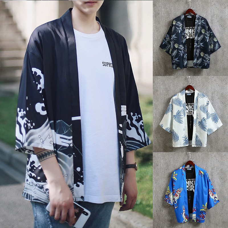 Áo khoác Kimono dáng rộng in họa tiết thời trang cho nam nữ