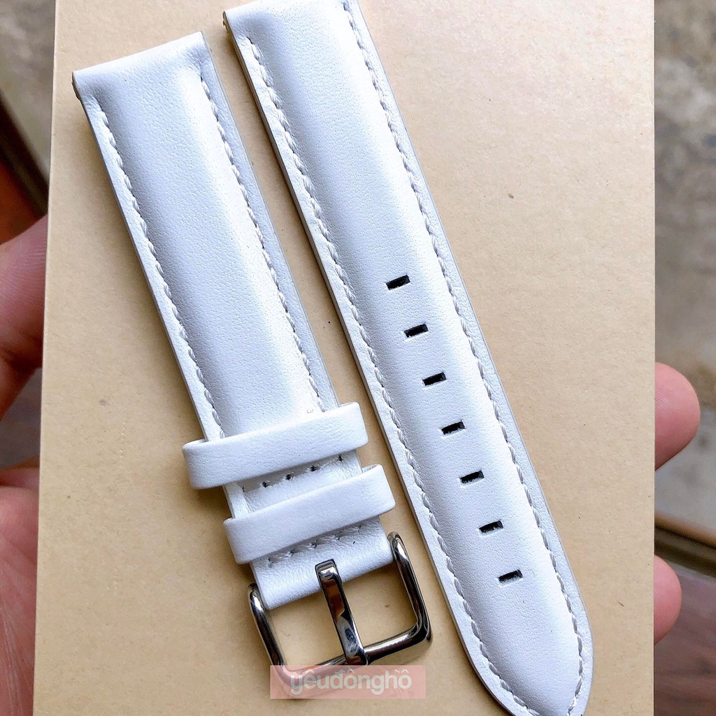 Dây da trơn màu trắng thay thế cho đồng hồ [Tặng kèm Hộp gỗ, tool thay dây, chốt lắp dây]