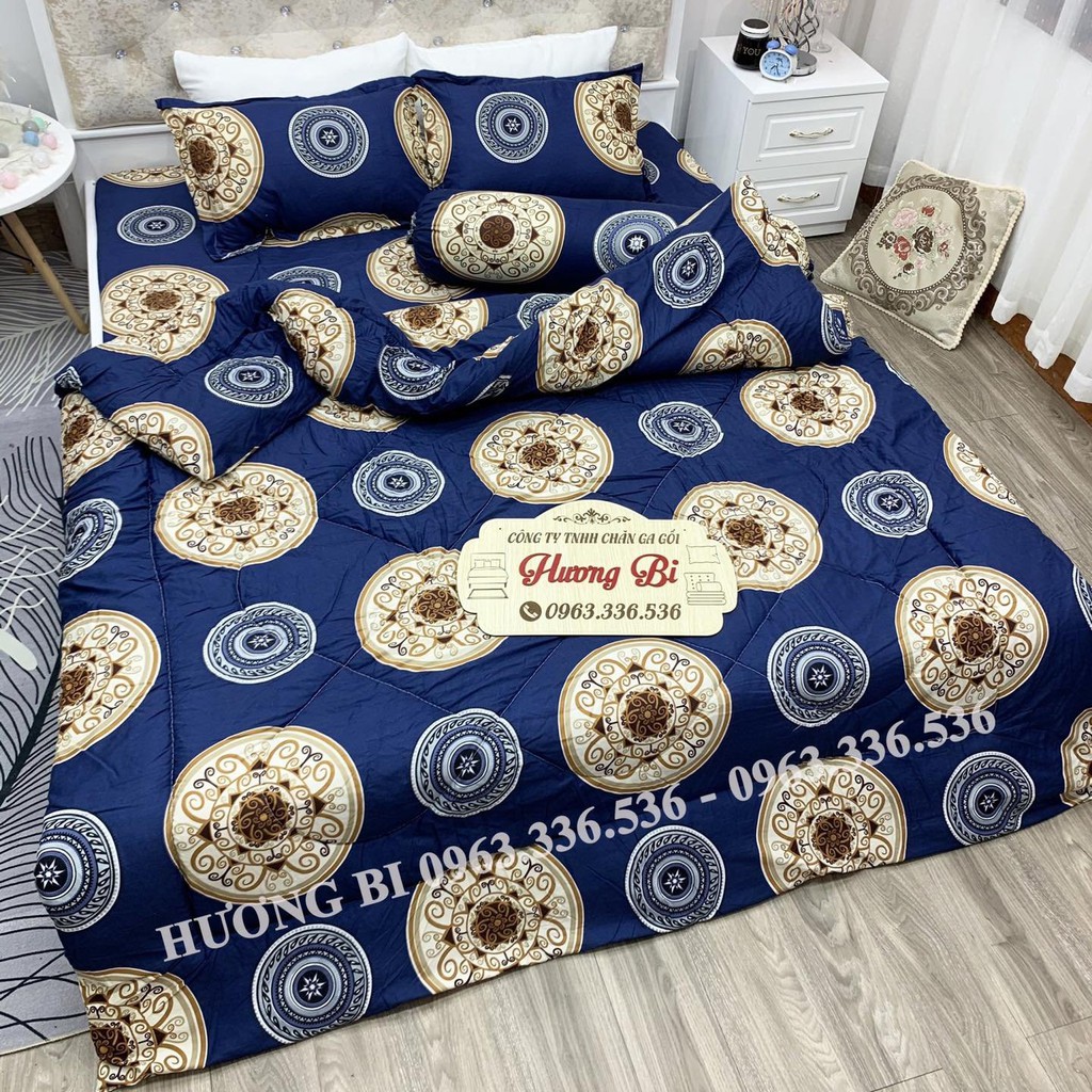 Drap Đồng Tiền Xanh - Bộ Chăn Ga Gối Cotton Poly Cao Cấp & Mềm Mịn Sét Chăn Phao 4 Món Tặng Thêm Ôm [ Mới 2020 ]