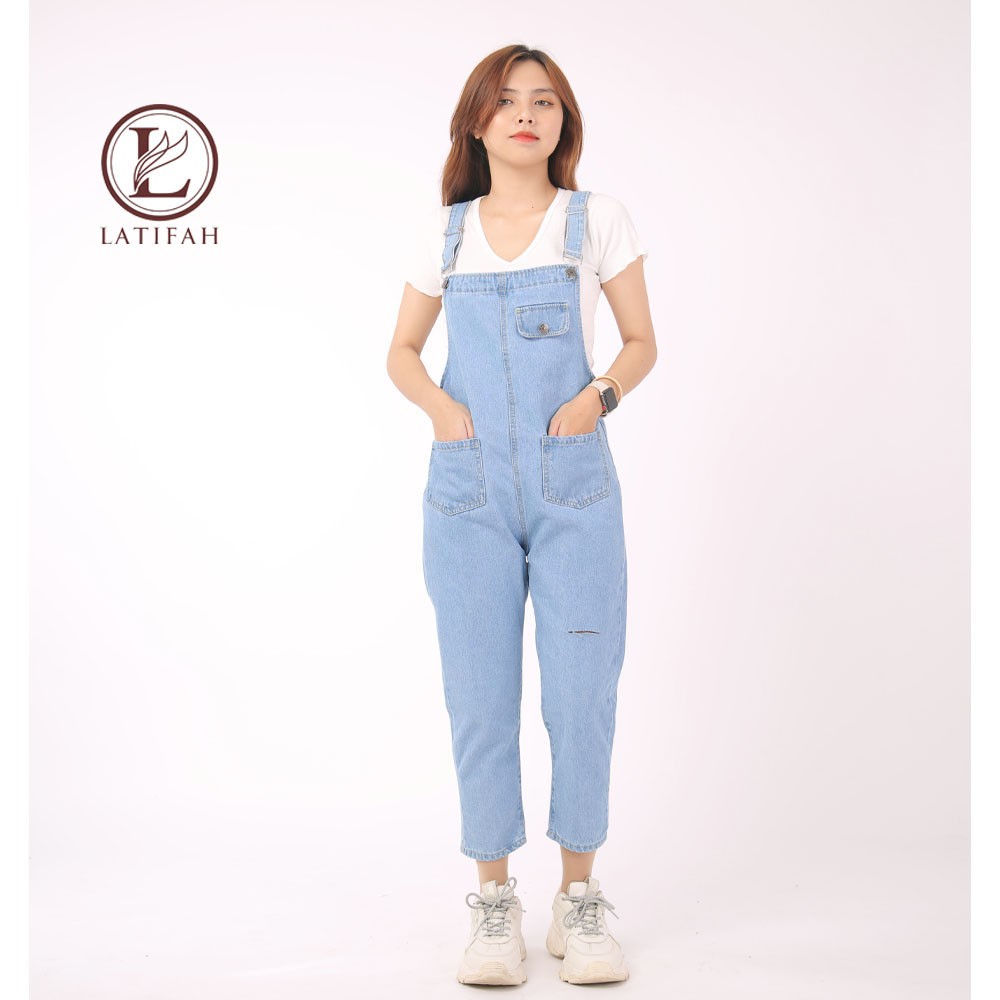 [Mã BMBAU50 giảm 50K đơn 150K] Quần yếm jean dài nữ LATIFAH rách có nắp YJ006 phong cách ulzzang hàn quốc