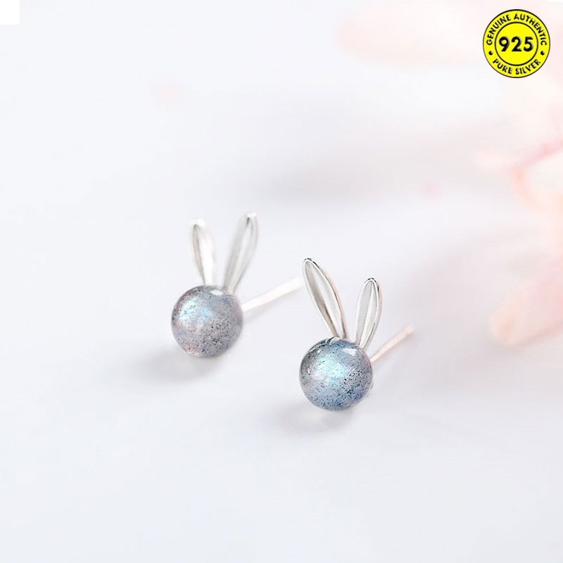 Khuyên tai hình thỏ đính đá mặt trăng may mắn cho nữ