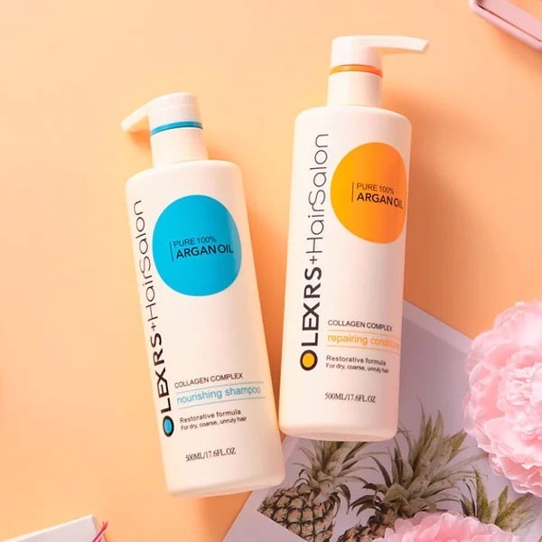 Cặp Dầu Gội Xả Olexrs Argan Oil Collagen Hair Salon 500ML chính hãng phục hồi Tóc Khô Hư Tổn giảm gẫy rụng