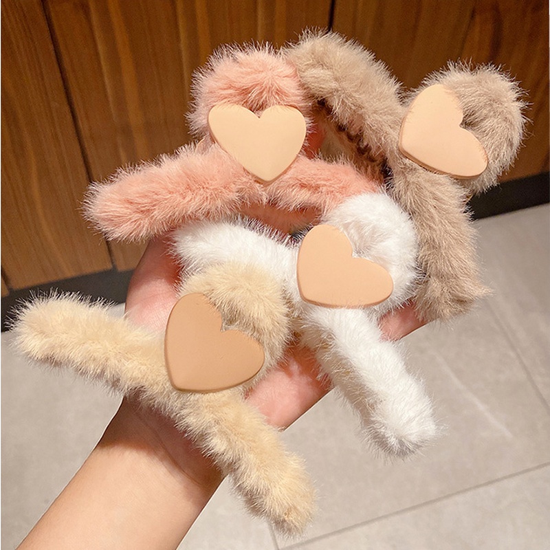 Kẹp tóc nhung họa tiết hình trái tim xinh xắn thời trang Hàn Quốc