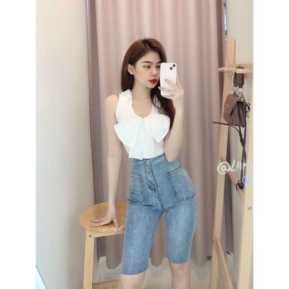 quần ngố jean form ôm lưng ( cạp ) siêu cao co giãn tốt ( hình thật 100%) Đẹp