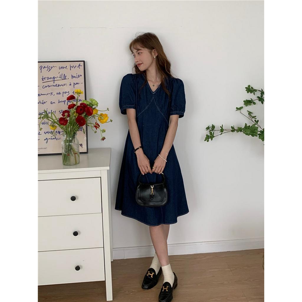 Đầm Denim Dáng Ôm Cổ Chữ V Thắt Eo Thời Trang Dành Cho Nữ 51273