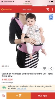 Địu ngồi Hàn Quốc siêu nhẹ