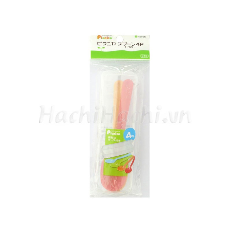 Muỗng nhựa Inomata 14.5cm 4 cái (Kèm hộp đựng) - Hachi Hachi Japan Shop