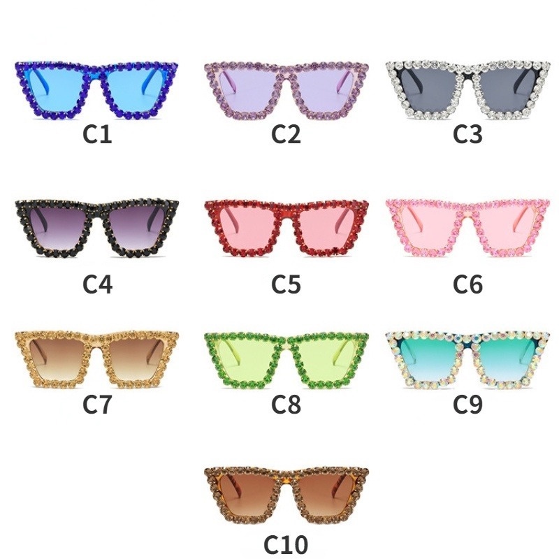 (KIQI-FASHION) COD Kính Mát Gọng Mắt Mèo Đính Đá Thời Trang Chống Tia Uv400 Dành Cho Nữ