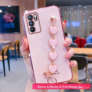 Ốp Bảo Vệ Máy Ảnh Chính Xác Cho OPPO Reno 6 4G Reno 6 5G Reno 6Z Reno 6 Pro 5G Ốp Chống Rơi Mạ Phong Cách Nữ Tính Với Vòng Tay Họa Tiết Tình Yêu Dễ Thương
