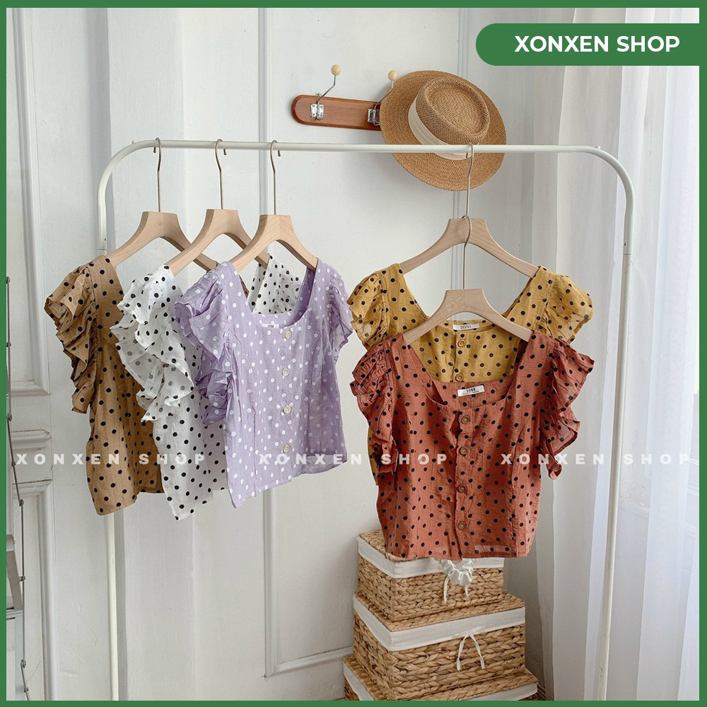 ÁO KIỂU ĐẸP ÁO KIỂU CHÂM BI CÁNH TIÊN FORM CROPTOP XONXEN ĐĂK LĂK FREE SIZE MÃ 75