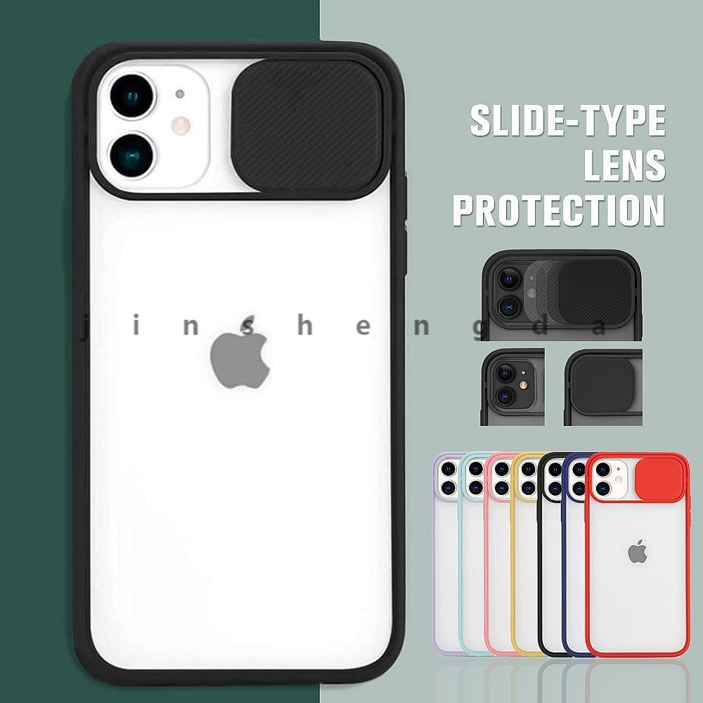 Ốp lưng nhám trong suốt có nắp che camera dạng trượt cho iPhone 11 12 Pro Max X XS XR 6 7 8 Plus SE 2020