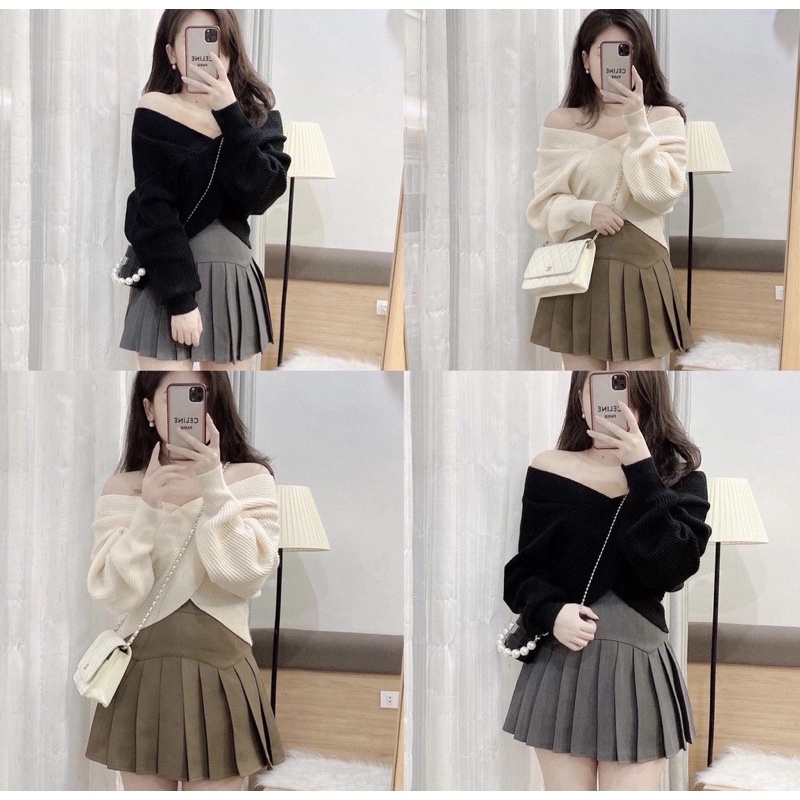 Set chân váy kèm áo kiểu chéo