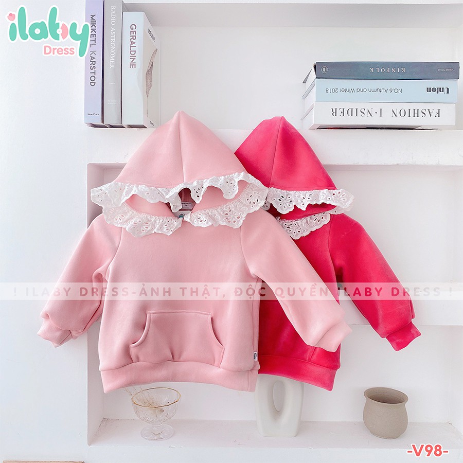 Áo hoodie cho bé gái ILABY nỉ nhung phối ren [V98]