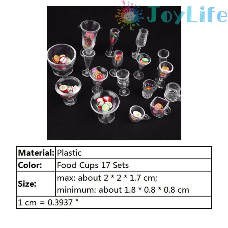 1 Set of 17 Pcs of Doll House Decoration Plastic Simulation Glass Model Cup Set