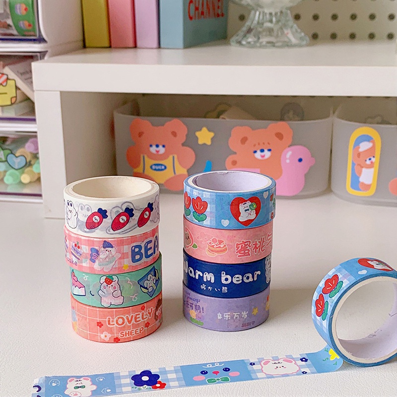 Băng dính Washi tape dài 3m họa tiết kẻ, chấm bi - bộ băng dính trang trí sổ Bullet Journal, thiệp