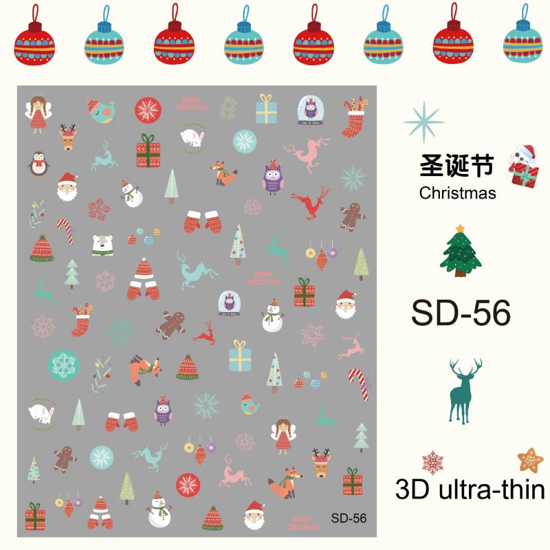 [Hàng mới về] Tờ miếng dán móng tay họa tiết giáng sinh nhiều màu sắc xinh xắn