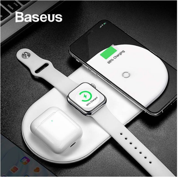 Đế sạc nhanh không dây 3 in 1 Baseus BS-IW04 18W ( điện thoại + Apple Watch + Airpods) Chính Hãng