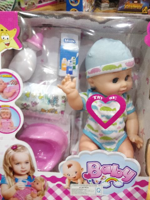 Búp bê Baby Doll bé gái 1501: Dùng pin, có âm thanh, biết uống nước, đi vệ sinh, mắt nhắm mở