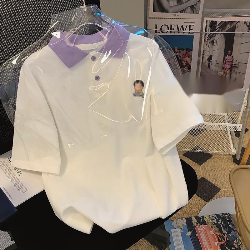 Áo polo Ngắn Tay Form Rộng Màu Sắc Tương Phản Thời Trang Mùa Hè Hàn Quốc Dành Cho Nữ