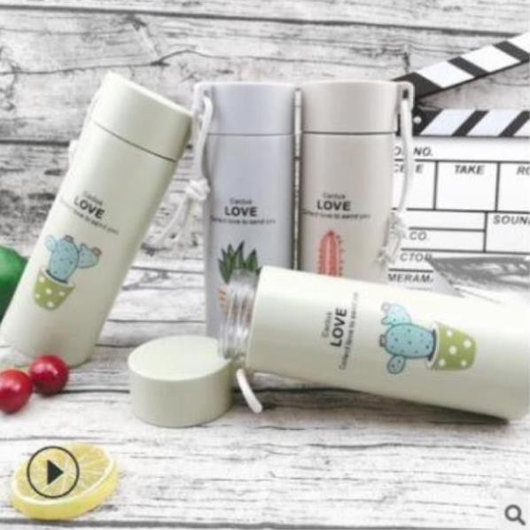 Bình nước in hình xương rồng nhiều màu 400ml cute