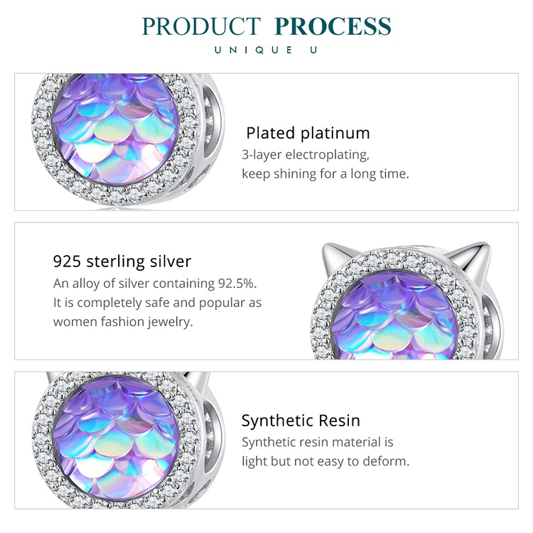 BAMOER Mặt Vòng cổ Bạc 925 Họa Tiết Vảy Cá Thời Trang DIY