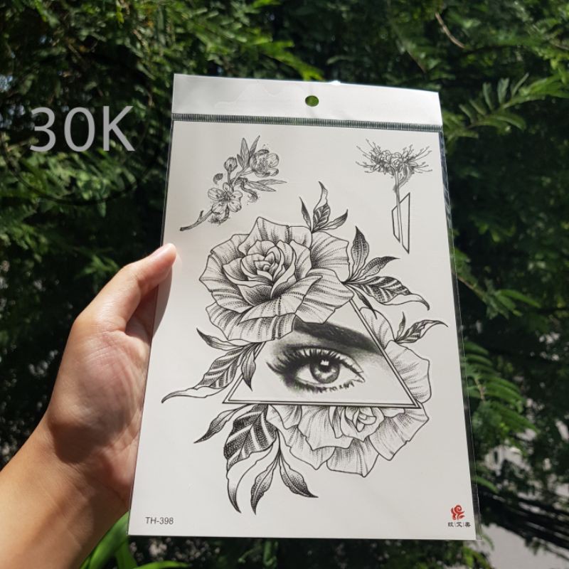 Hình xăm nghệ thuật cửa sổ tâm hồn, mắt hoa size 15×21cm TH398