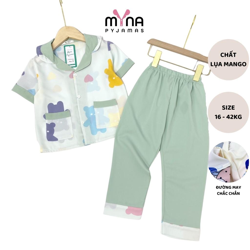 Bộ đồ ngủ trẻ em, pijama lụa mango áo tay ngắn quần dài cổ bèo - Myna Pyjamas