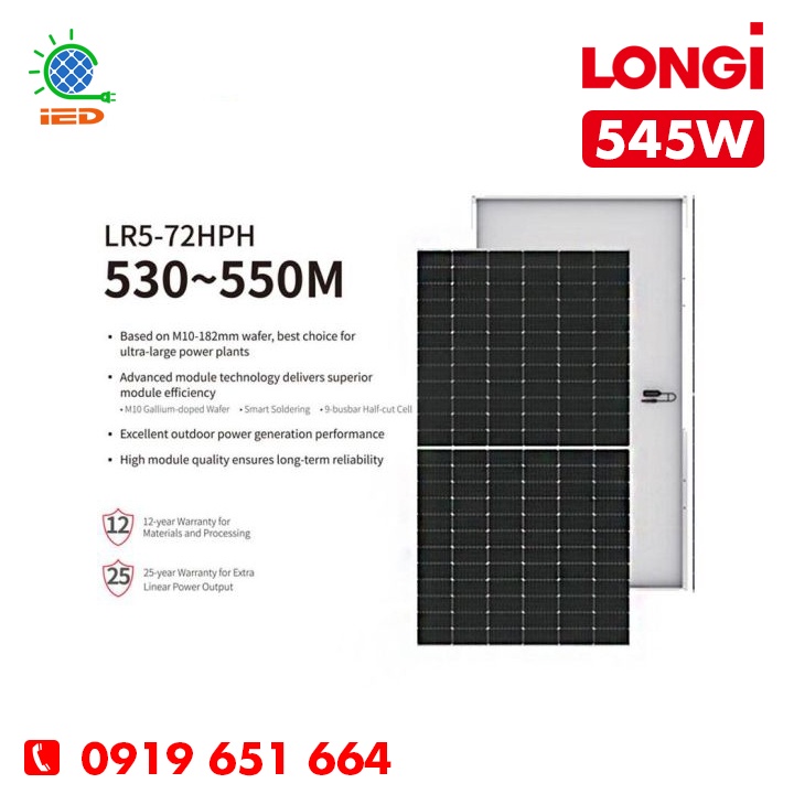 TẤM PIN NĂNG LƯỢNG MẶT TRỜI LONGI 545W MONO HALFCELL LR5-72HPH-545M