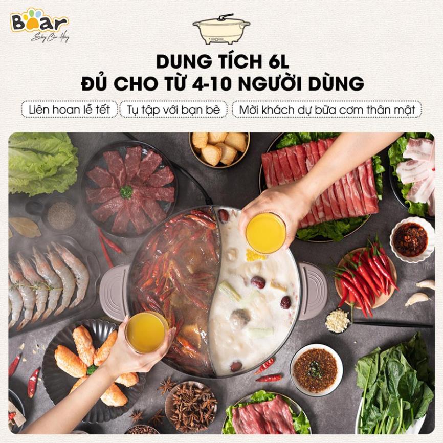 [HOT - XẢ KHO] Nồi lẩu uyên ương Bear DHG-B60R6 6L - BẢN QUỐC TẾ - Nấu lẩu 2 ngăn tiện dụng - Bảo hành 12 tháng